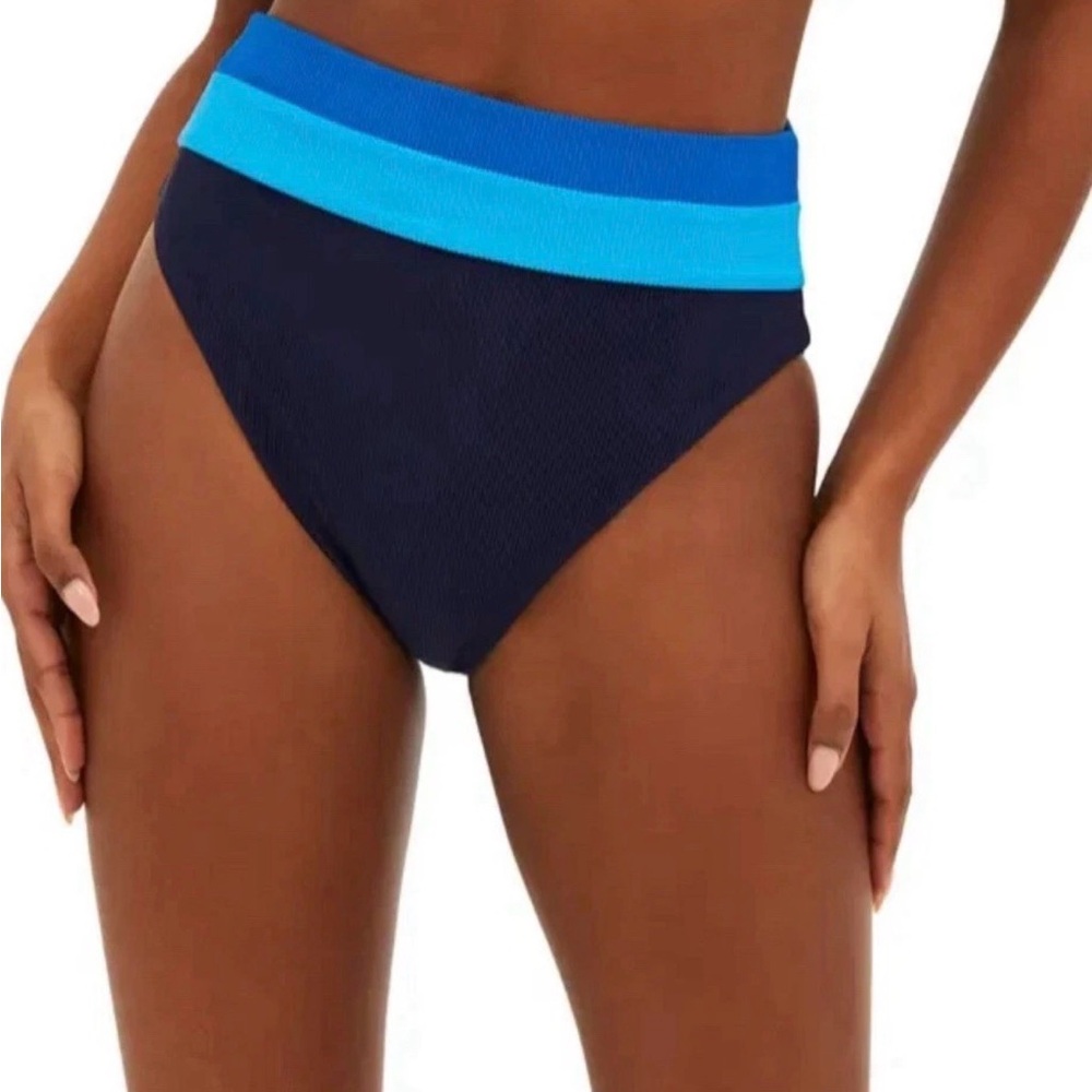 NEW! $98 BEACH RIOT HEIDI MARINE COLORBLOCK HIGH WAIST BIKINI BOTTOMS SZ M